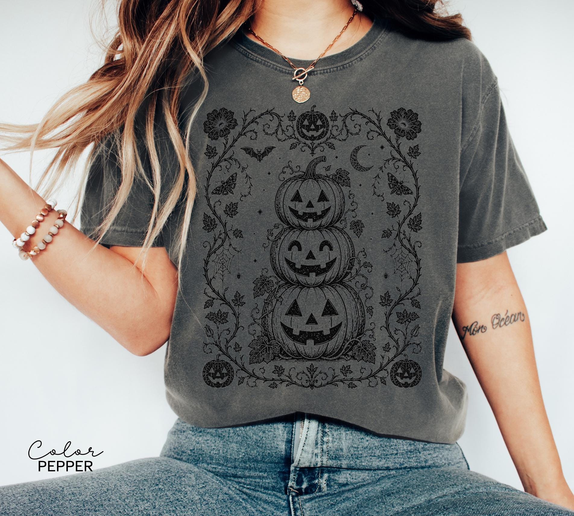 Gothic Pumpkin Halloween Shirt, Jack O Lantern Flower Tee, Dark Floral Halloween