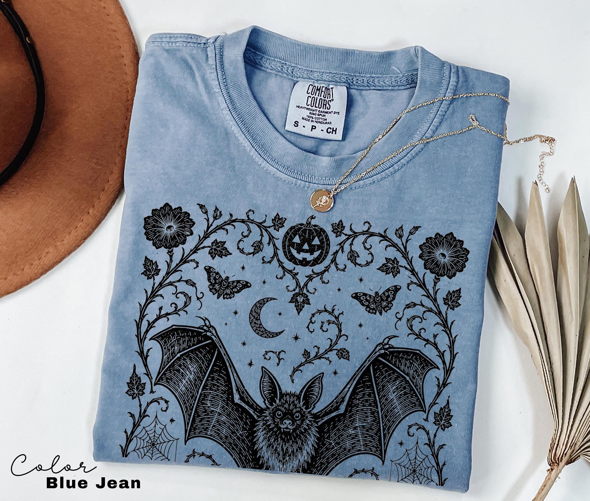 Dark Gothic Bat Halloween Shirt, Botanical Bat Tee, Witchy Floral Halloween, Spooky Bat Gift For Her