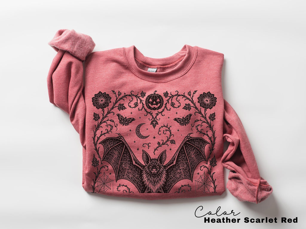 Dark Gothic Bat Halloween Shirt, Botanical Bat Tee