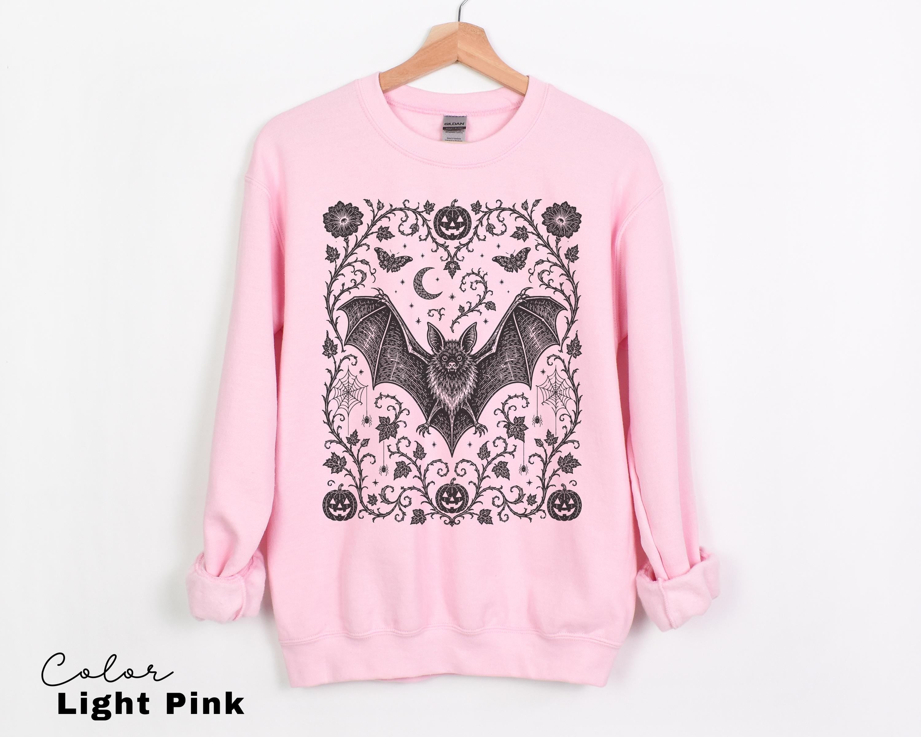 Dark Gothic Bat Halloween Shirt, Botanical Bat Tee