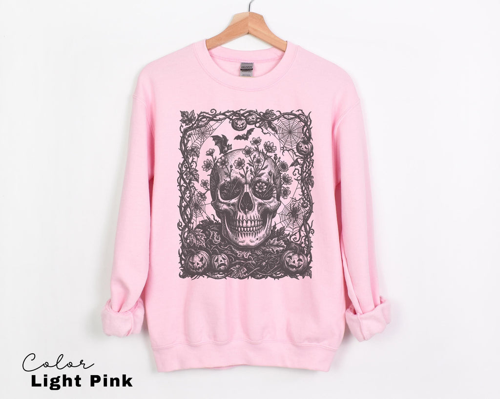 Dark Floral Skull Halloween Shirt, Gothic Skull Tee, Witchy Skull Halloween, Skull Lover Gift For Her