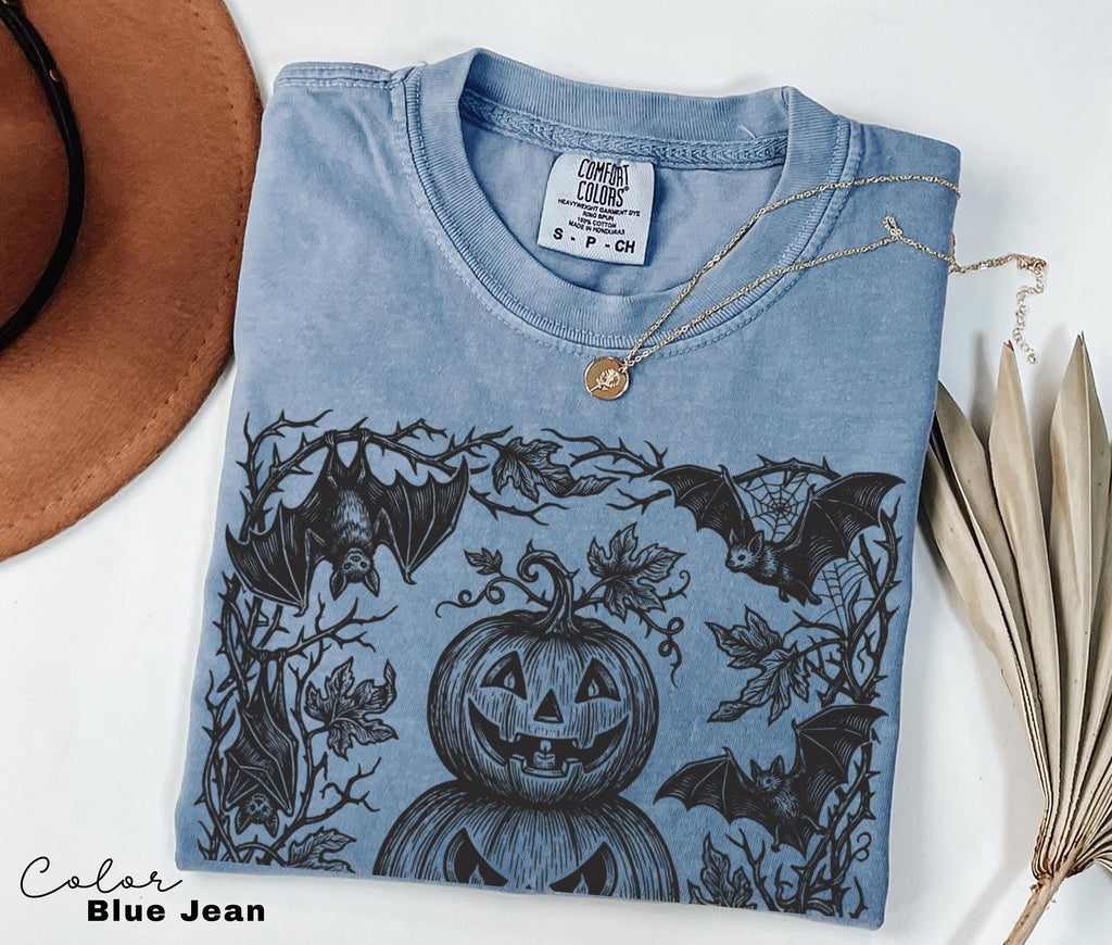 Gothic Jack O Lantern Halloween Shirt, Stacked Pumpkin Tee, Dark Botanical Halloween, Spooky Pumpkin Gift For Her