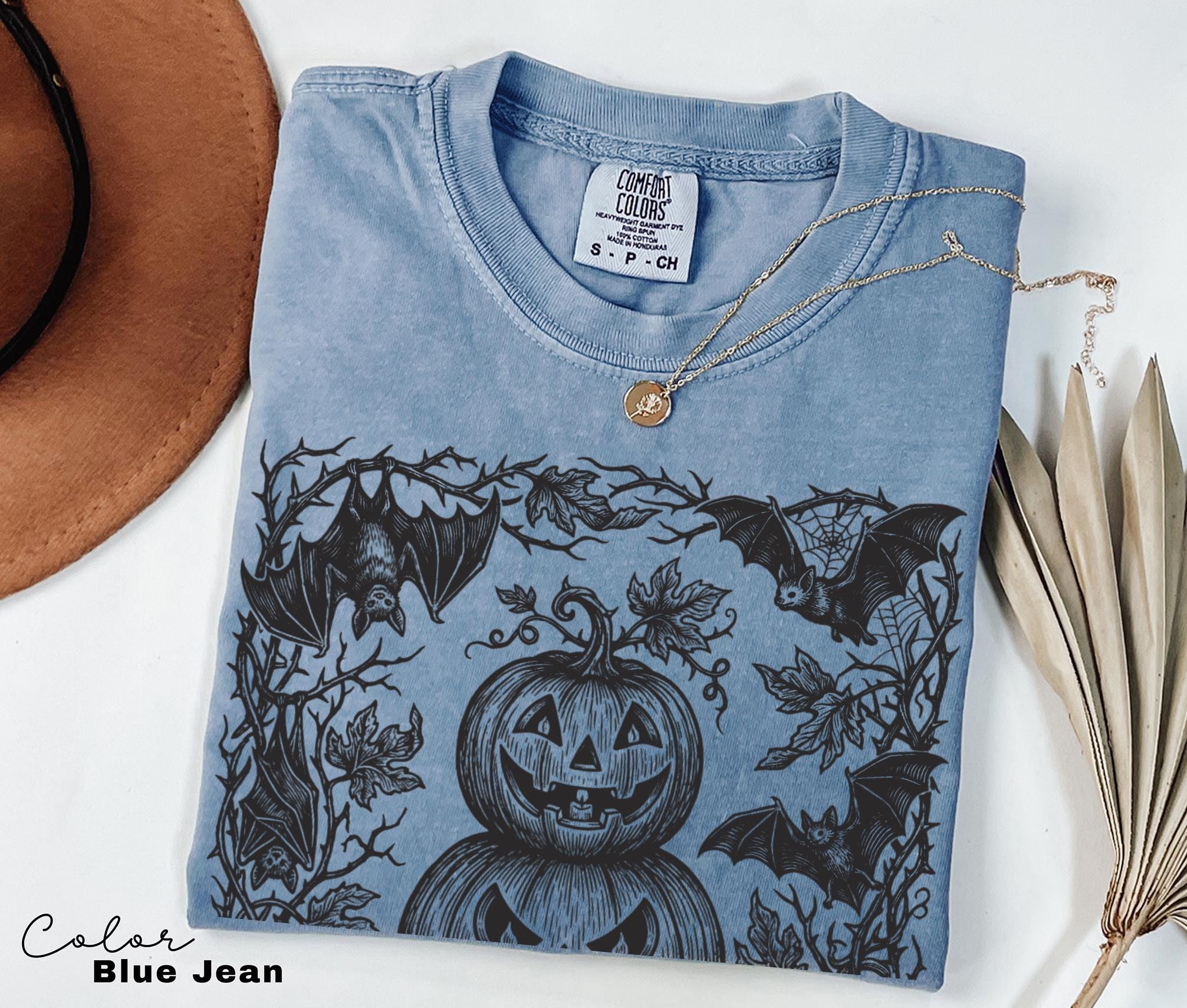 Gothic Jack O Lantern Halloween Shirt, Stacked Pumpkin Tee, Dark Botanical Halloween, Spooky Pumpkin Gift For Her