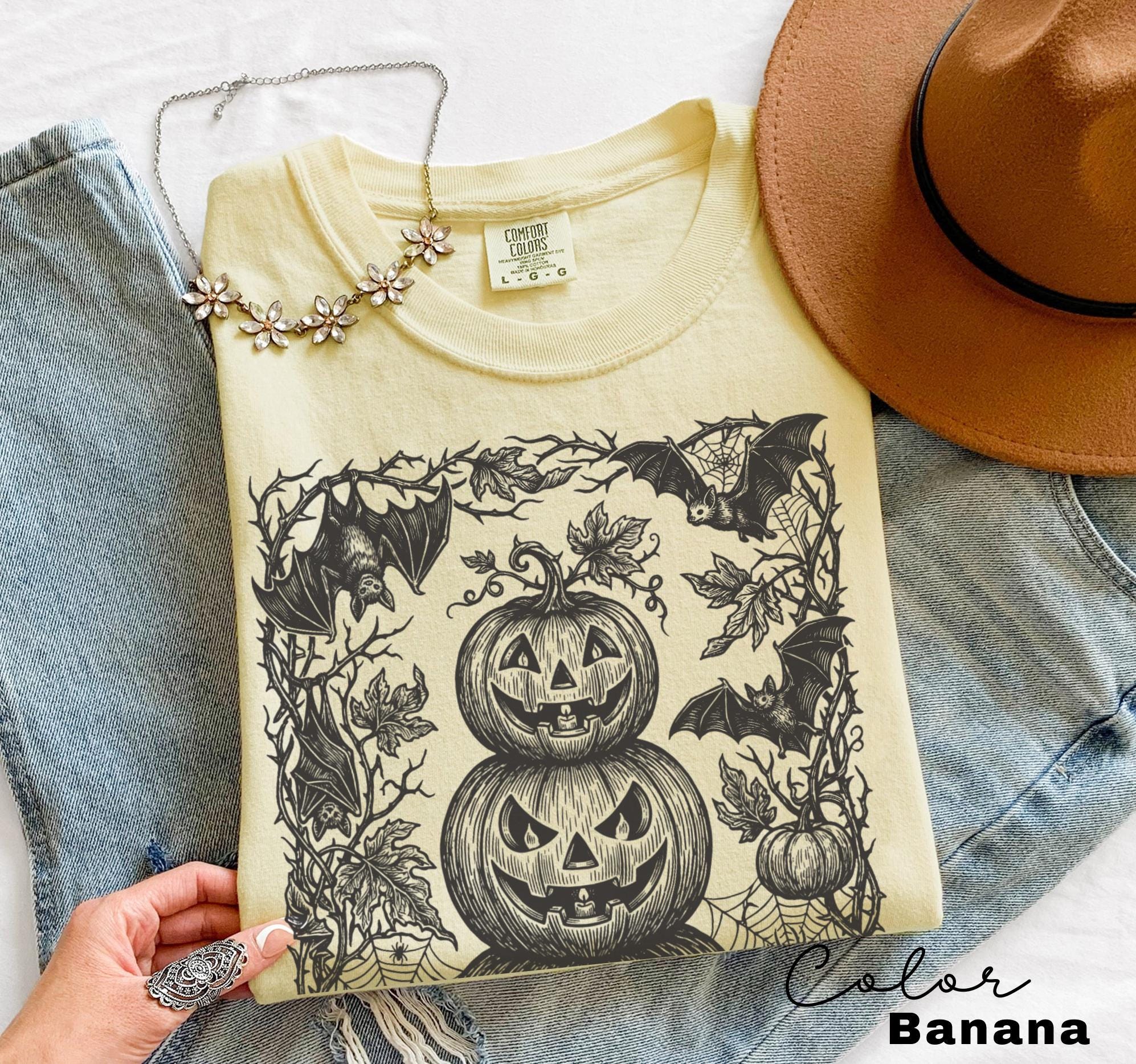 Gothic Jack O Lantern Halloween Shirt, Stacked Pumpkin Tee, Dark Botanical Halloween, Spooky Pumpkin Gift For Her
