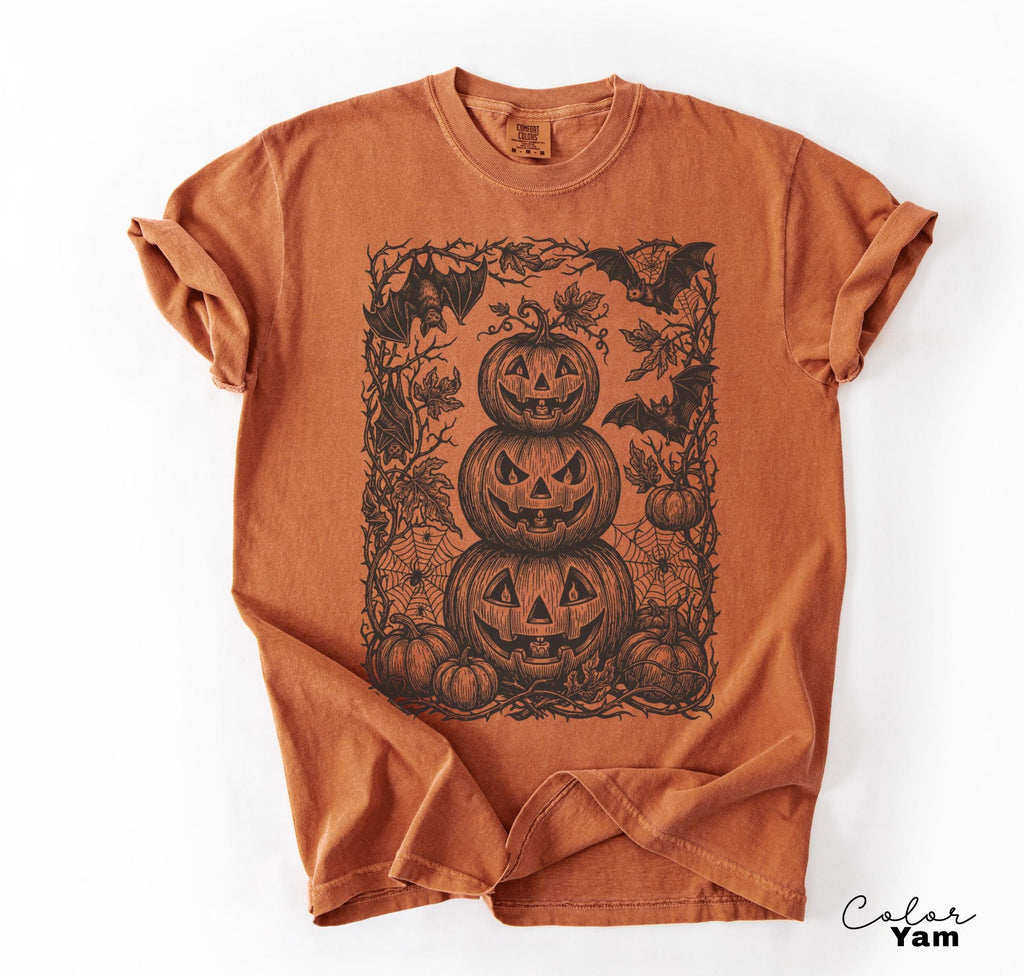 Gothic Jack O Lantern Halloween Shirt, Stacked Pumpkin Tee, Dark Botanical Halloween, Spooky Pumpkin Gift For Her