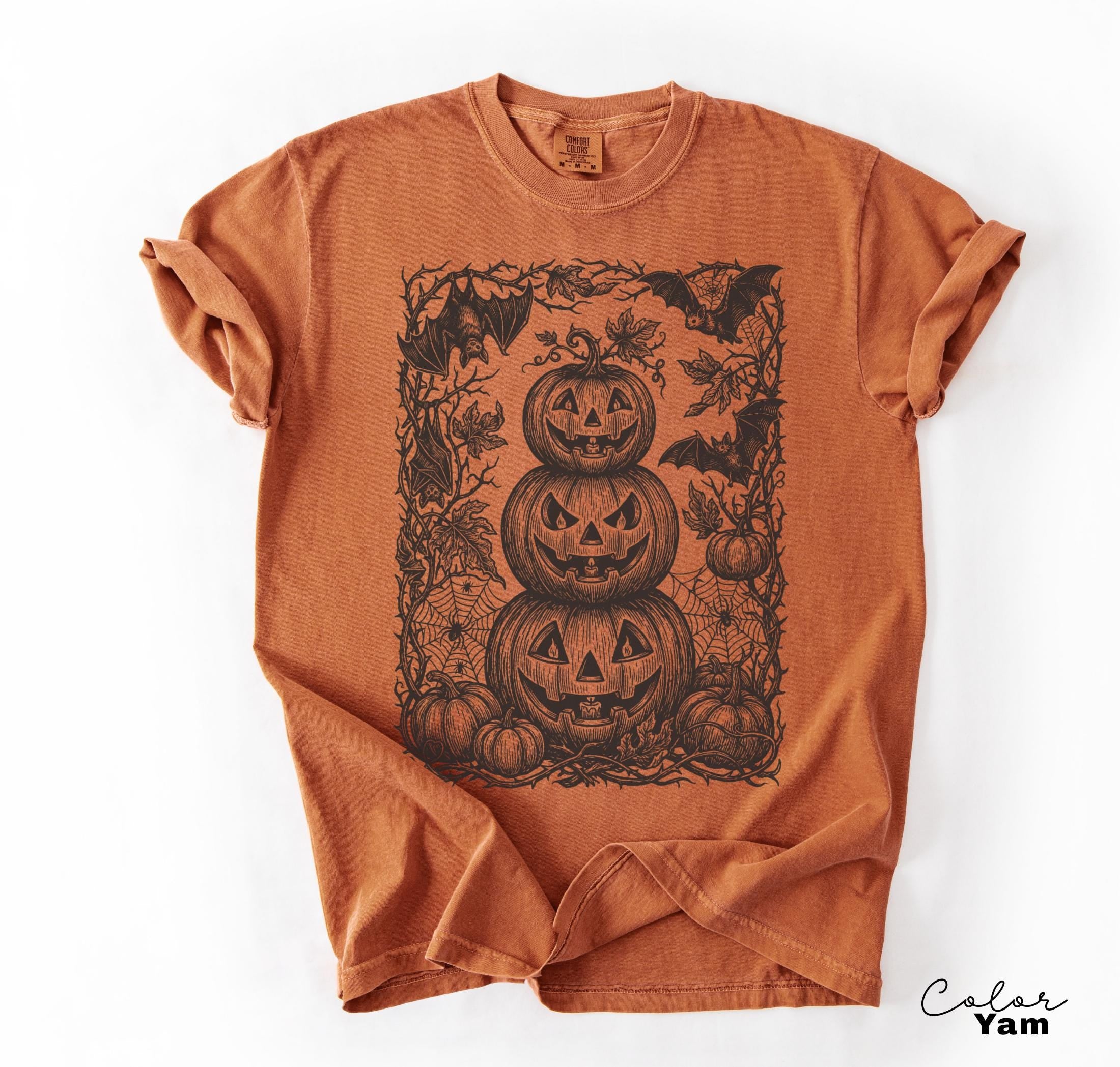 Gothic Jack O Lantern Halloween Shirt, Stacked Pumpkin Tee, Dark Botanical Halloween, Spooky Pumpkin Gift For Her
