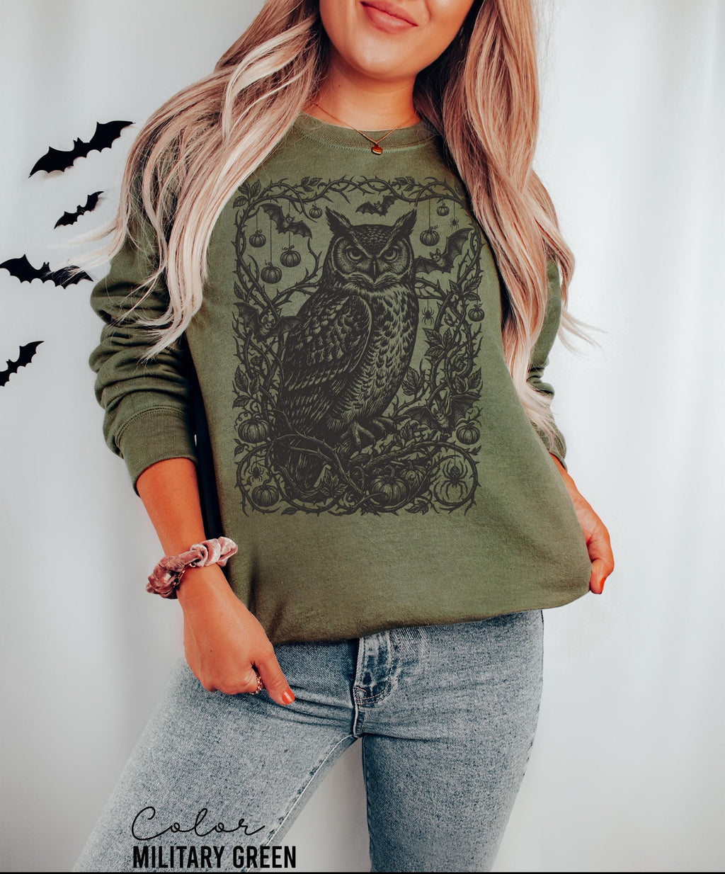 Gothic Owl Halloween Shirt, Dark Botanical Owl Tee