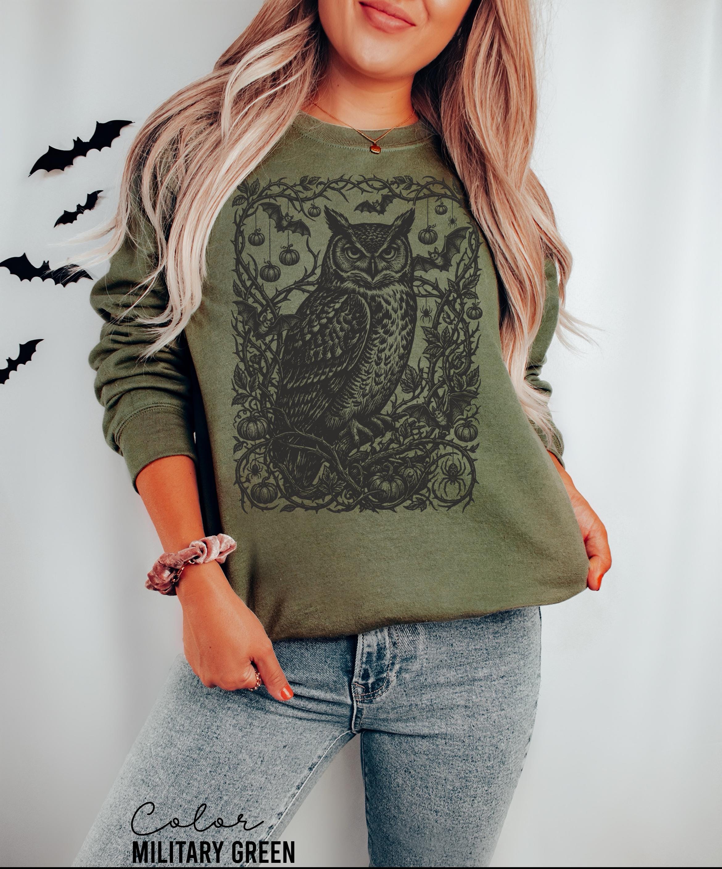 Gothic Owl Halloween Shirt, Dark Botanical Owl Tee
