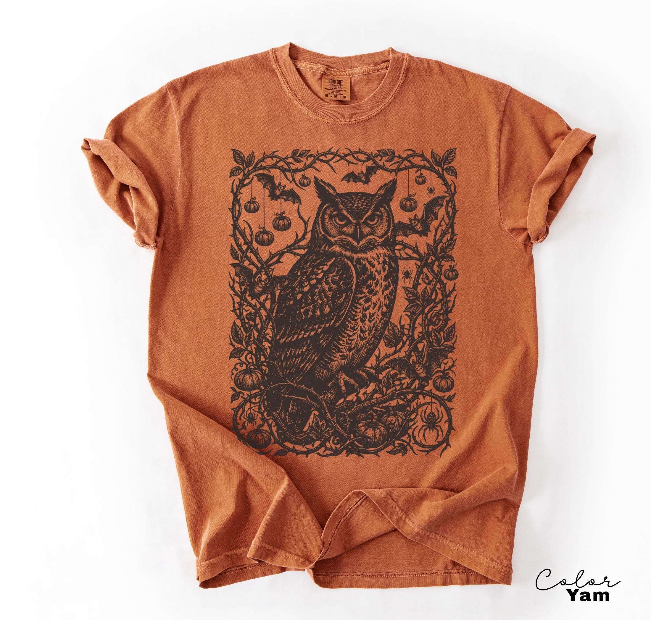 Gothic Owl Halloween Shirt, Dark Botanical Owl Tee, Witchy Owl Halloween Gift, Dark Academia Tee