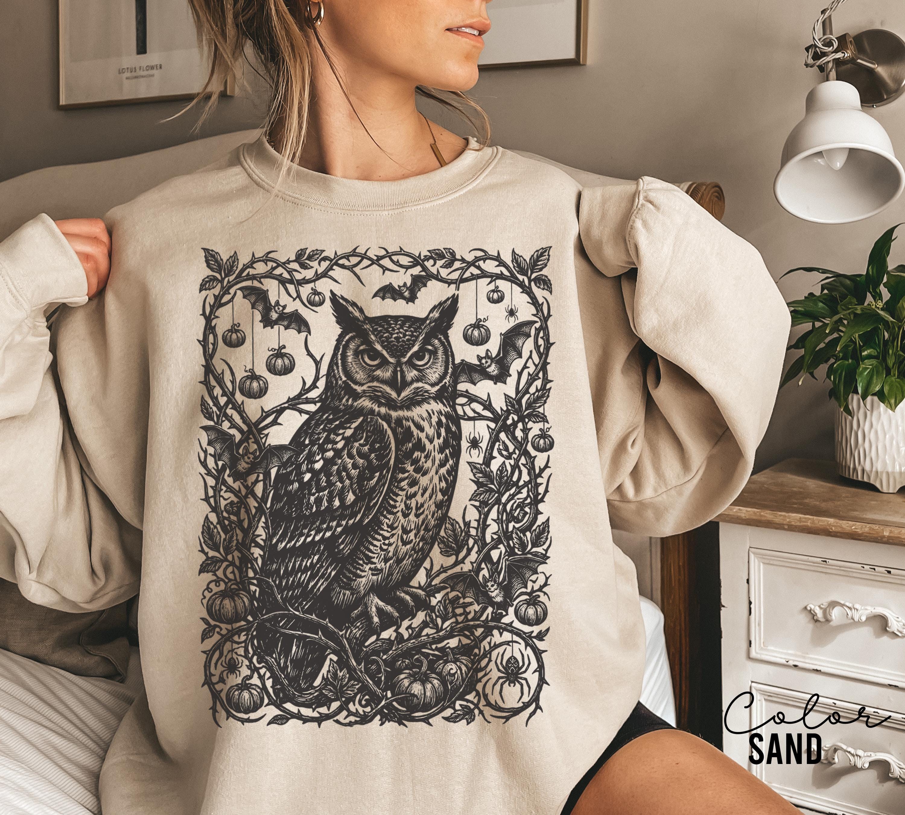 Gothic Owl Halloween Shirt, Dark Botanical Owl Tee, Witchy Owl Halloween Gift, Dark Academia Tee