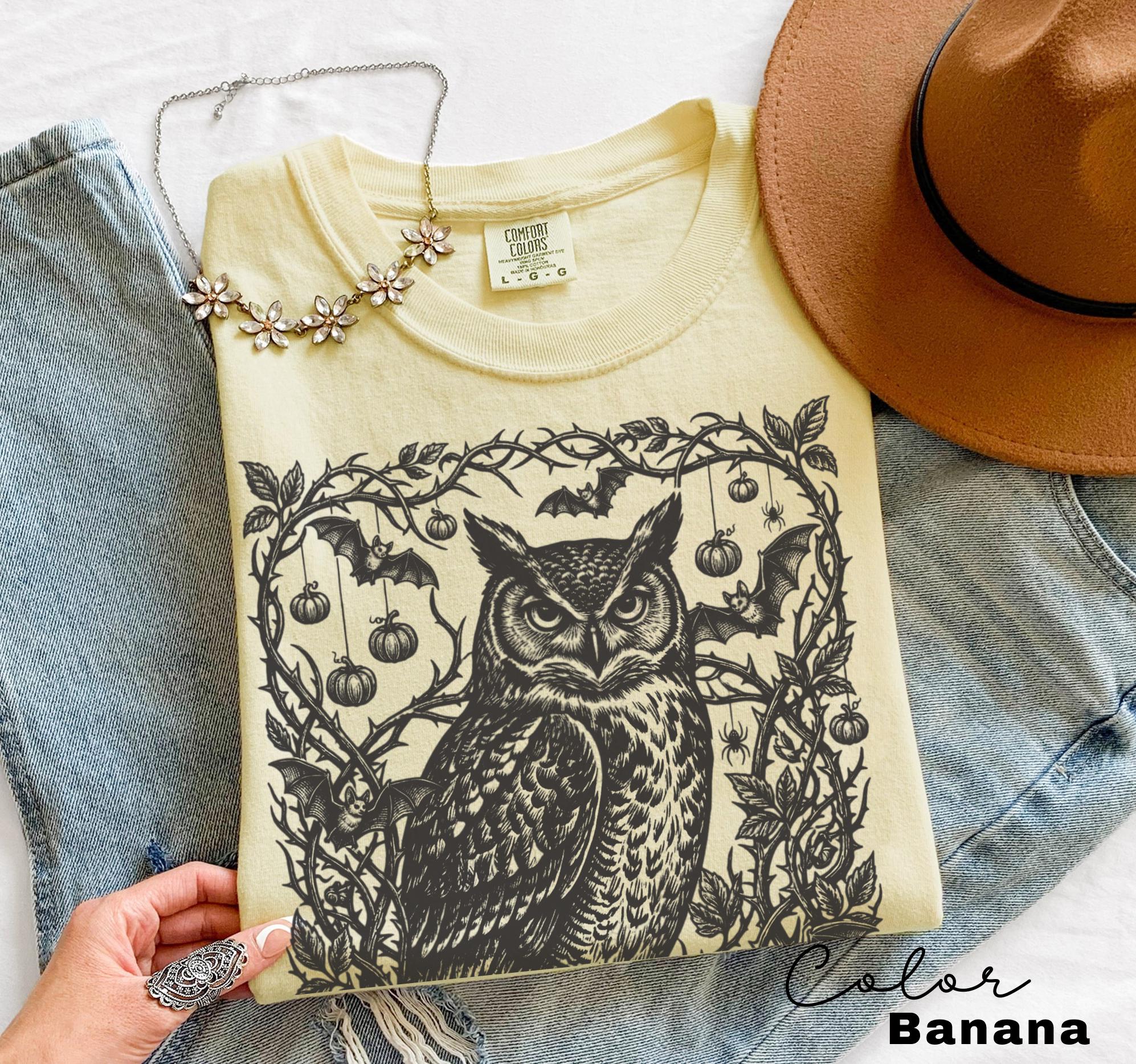 Gothic Owl Halloween Shirt, Dark Botanical Owl Tee, Witchy Owl Halloween Gift, Dark Academia Tee