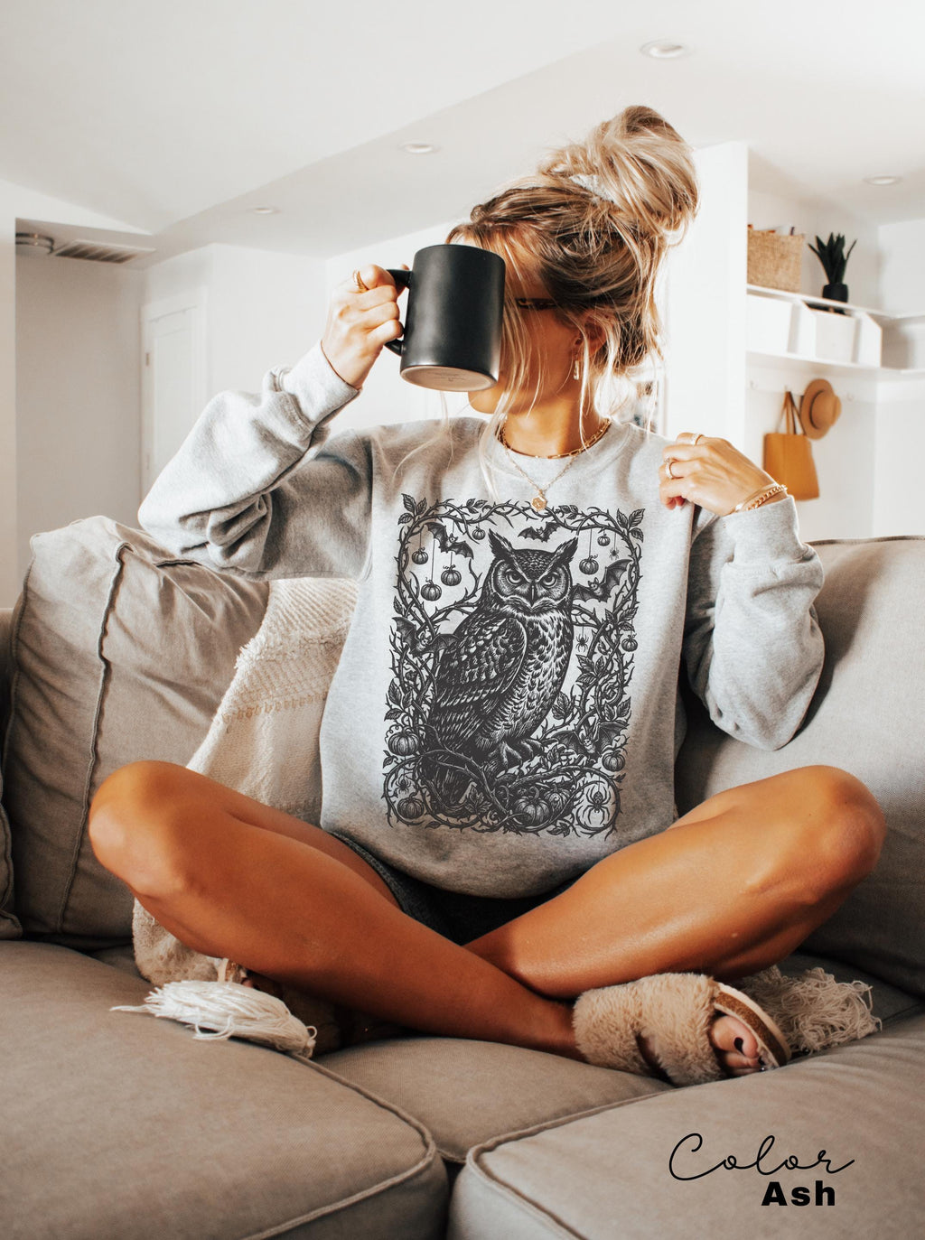 Gothic Owl Halloween Shirt, Dark Botanical Owl Tee
