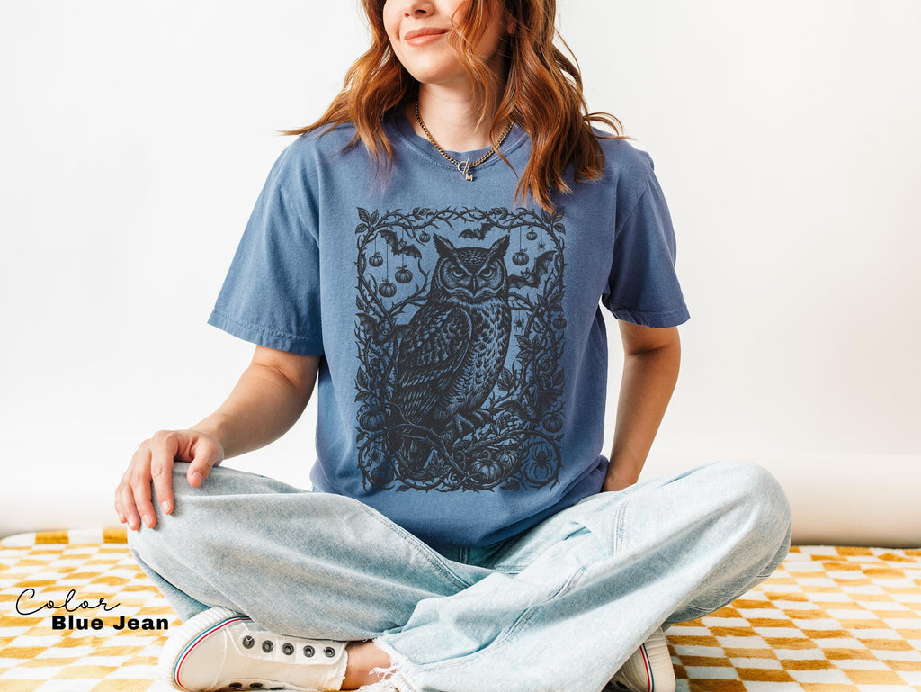 Gothic Owl Halloween Shirt, Dark Botanical Owl Tee