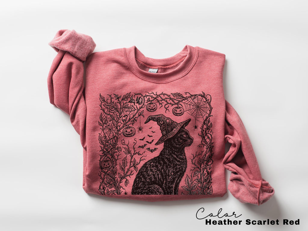 Witchy Black Cat Halloween Shirt, Gothic Cat Botanical Tee, Dark Floral Cat Halloween, Cat Lover Spooky Gift