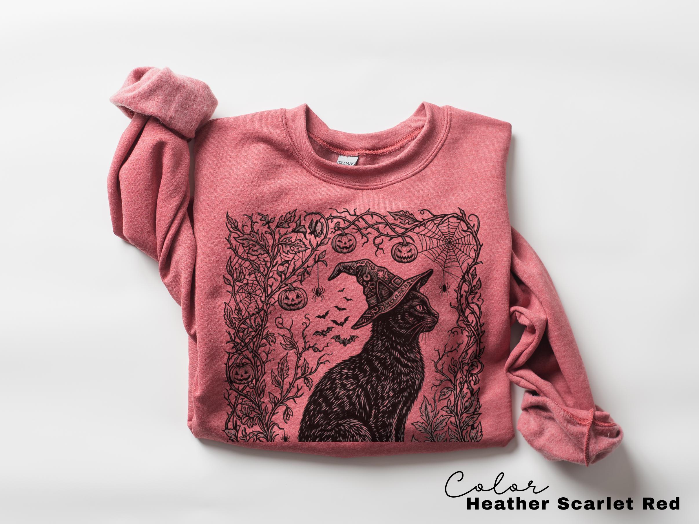 Witchy Black Cat Halloween Shirt, Gothic Cat Botanical Tee, Dark Floral Cat Halloween, Cat Lover Spooky Gift