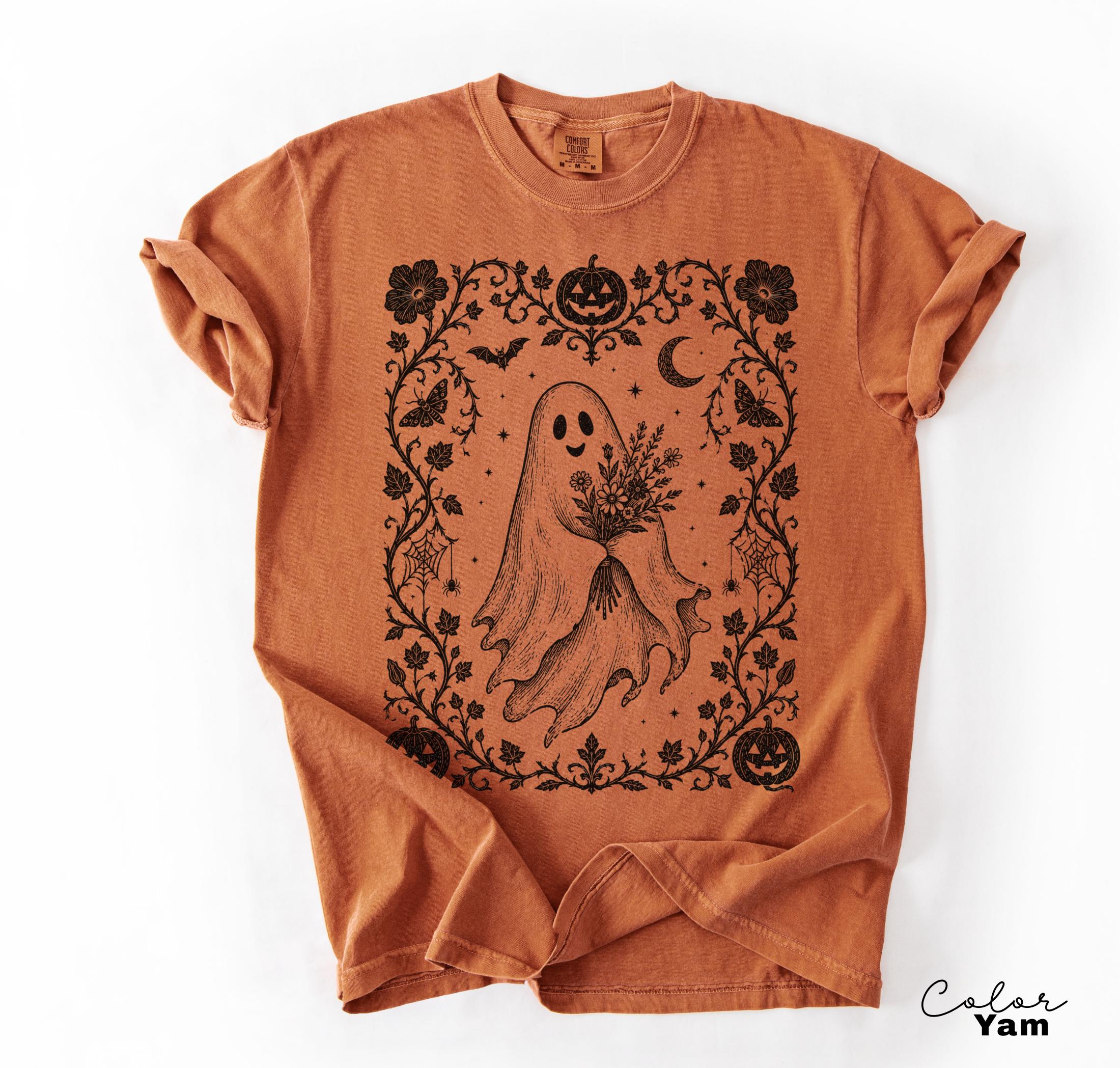 Dark Floral Ghost Halloween Shirt, Gothic Ghost Tee, Cute Spooky Ghost Halloween, Ghost Lover Gift For Her