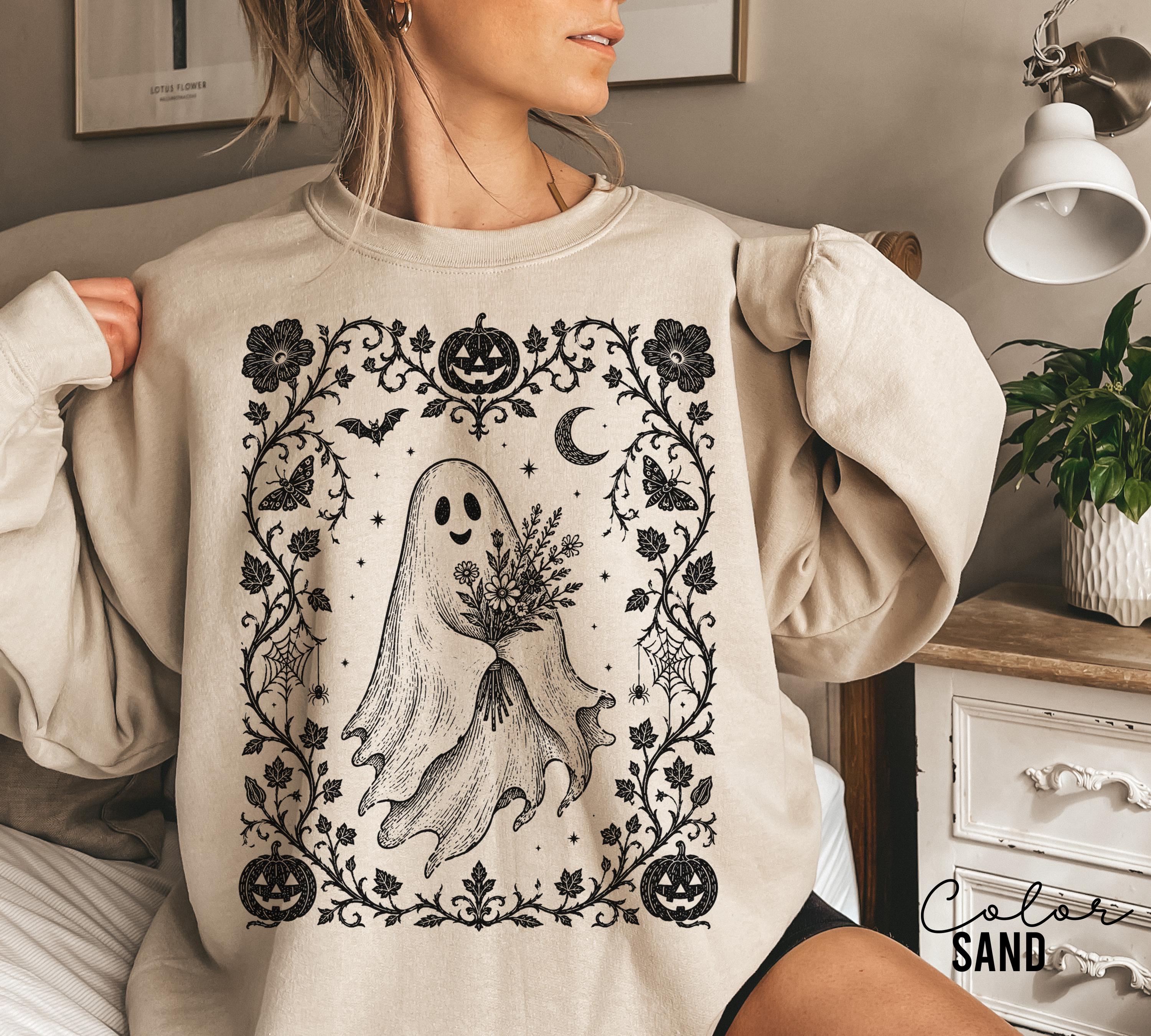 Dark Floral Ghost Halloween Shirt, Gothic Ghost Tee, Cute Spooky Ghost Halloween, Ghost Lover Gift For Her