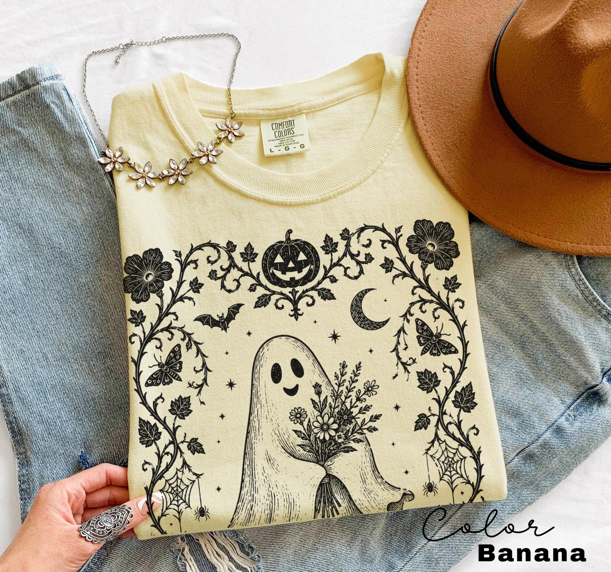 Dark Floral Ghost Halloween Shirt, Gothic Ghost Tee, Cute Spooky Ghost Halloween, Ghost Lover Gift For Her