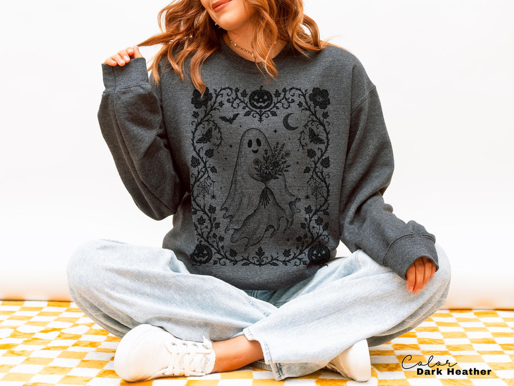 Dark Floral Ghost Halloween Shirt, Gothic Ghost Tee, Cute Spooky Ghost Halloween, Ghost Lover Gift For Her