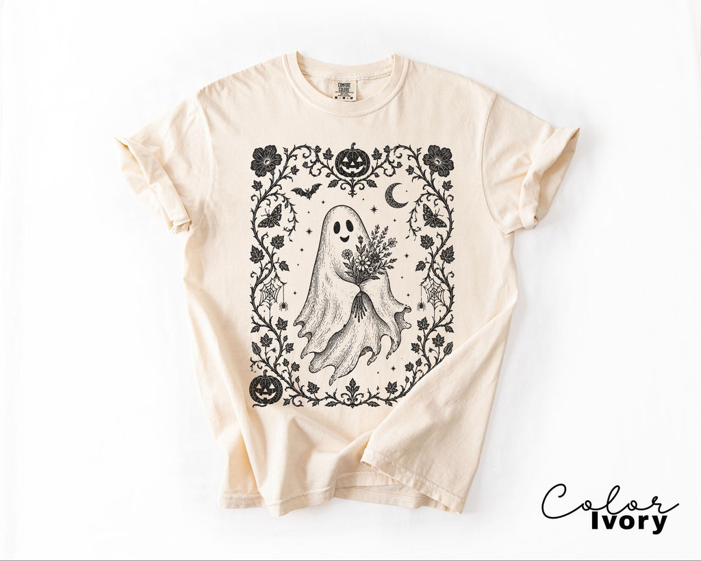 Dark Floral Ghost Halloween Shirt, Gothic Ghost Tee, Cute Spooky Ghost Halloween, Ghost Lover Gift For Her