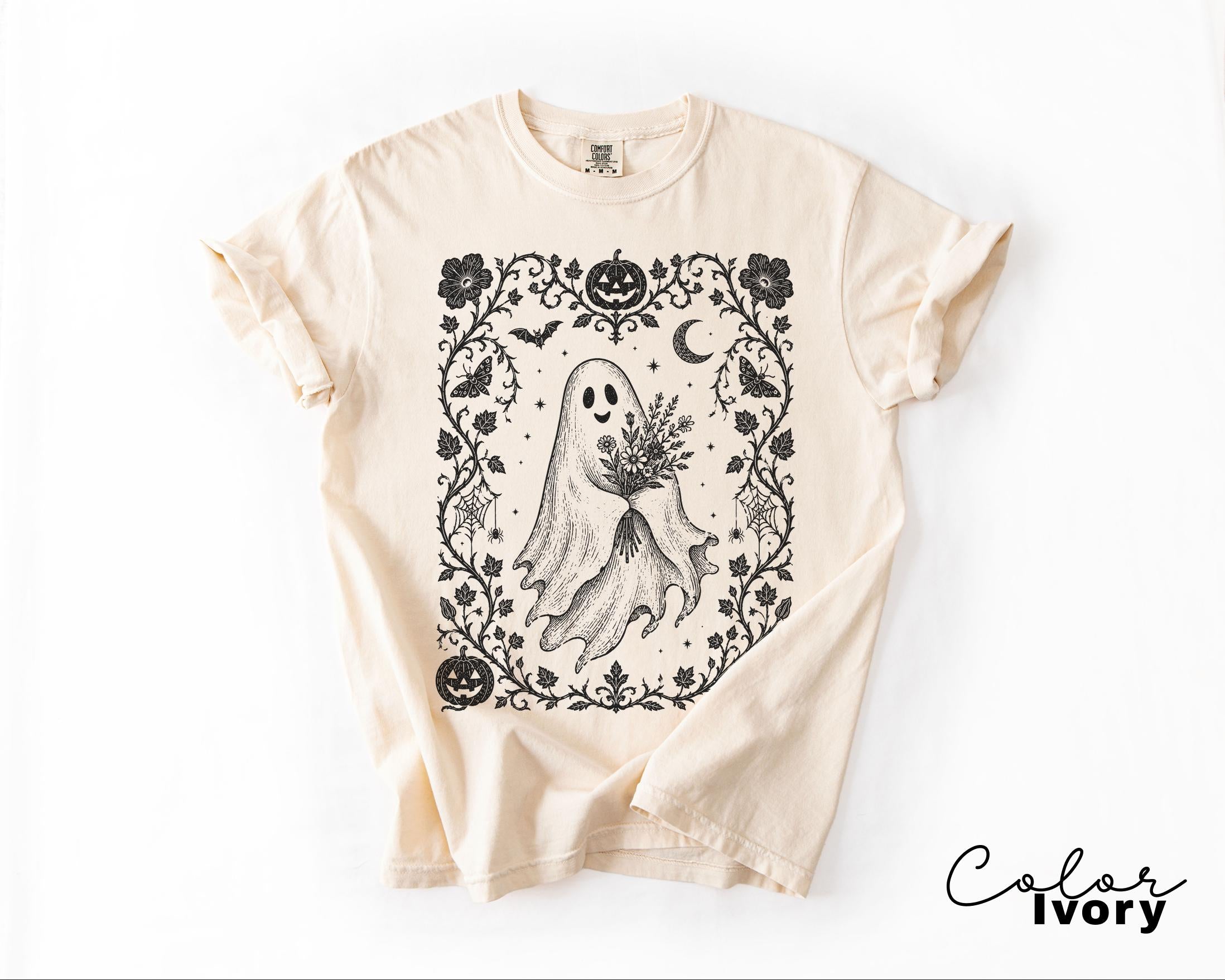 Dark Floral Ghost Halloween Shirt, Gothic Ghost Tee, Cute Spooky Ghost Halloween, Ghost Lover Gift For Her