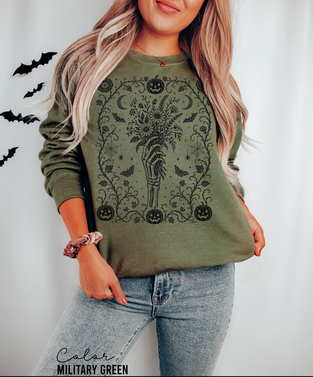 Gothic Skeleton Halloween Shirt, Dark Floral Skeleton Hand, Cottagecore Skeleton Halloween,