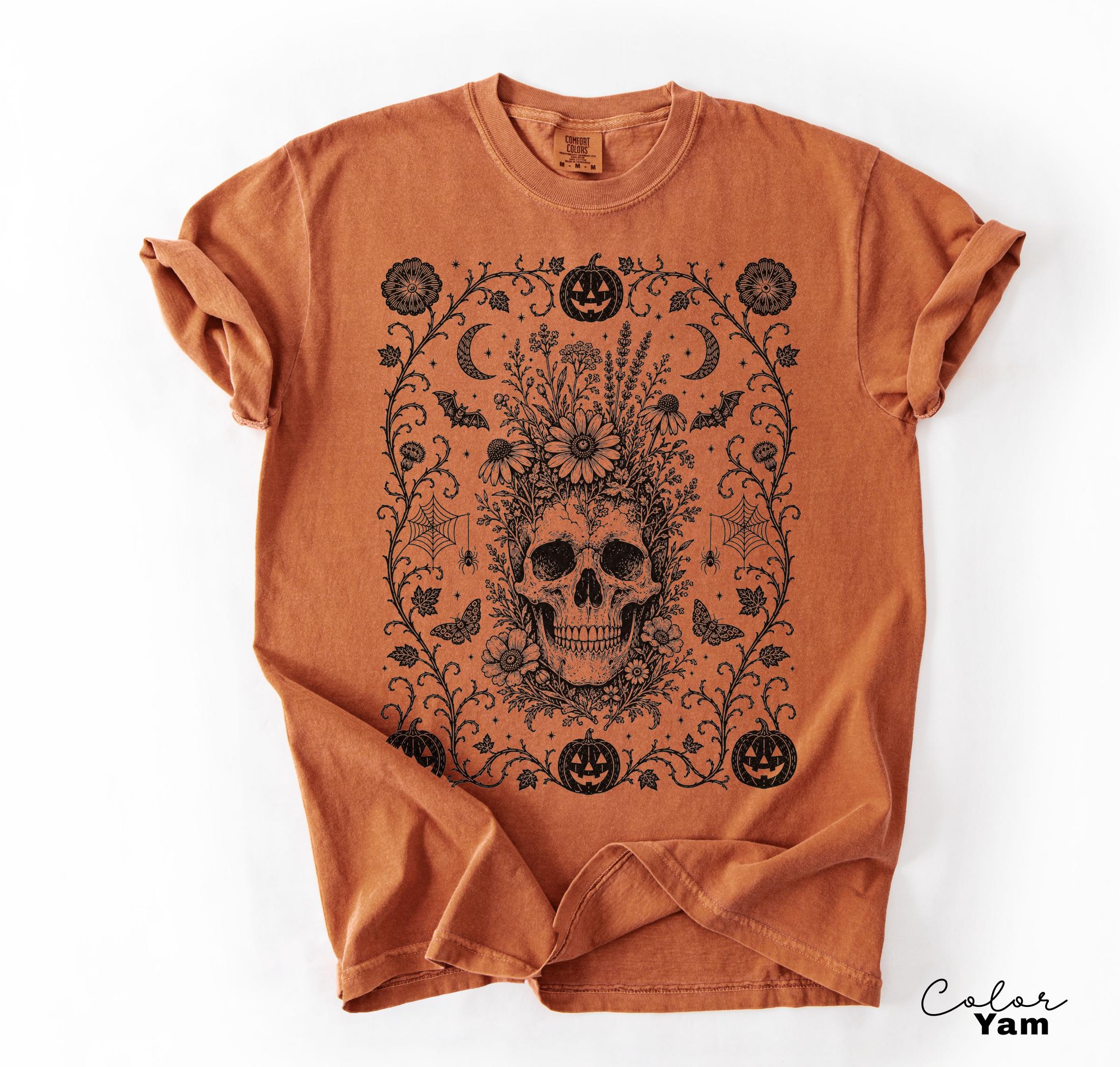 Dark Gothic Floral Skull Halloween Shirt, Dark Academia Skull, Botanical Skull Halloween Gift, Halloween Sweatshirt