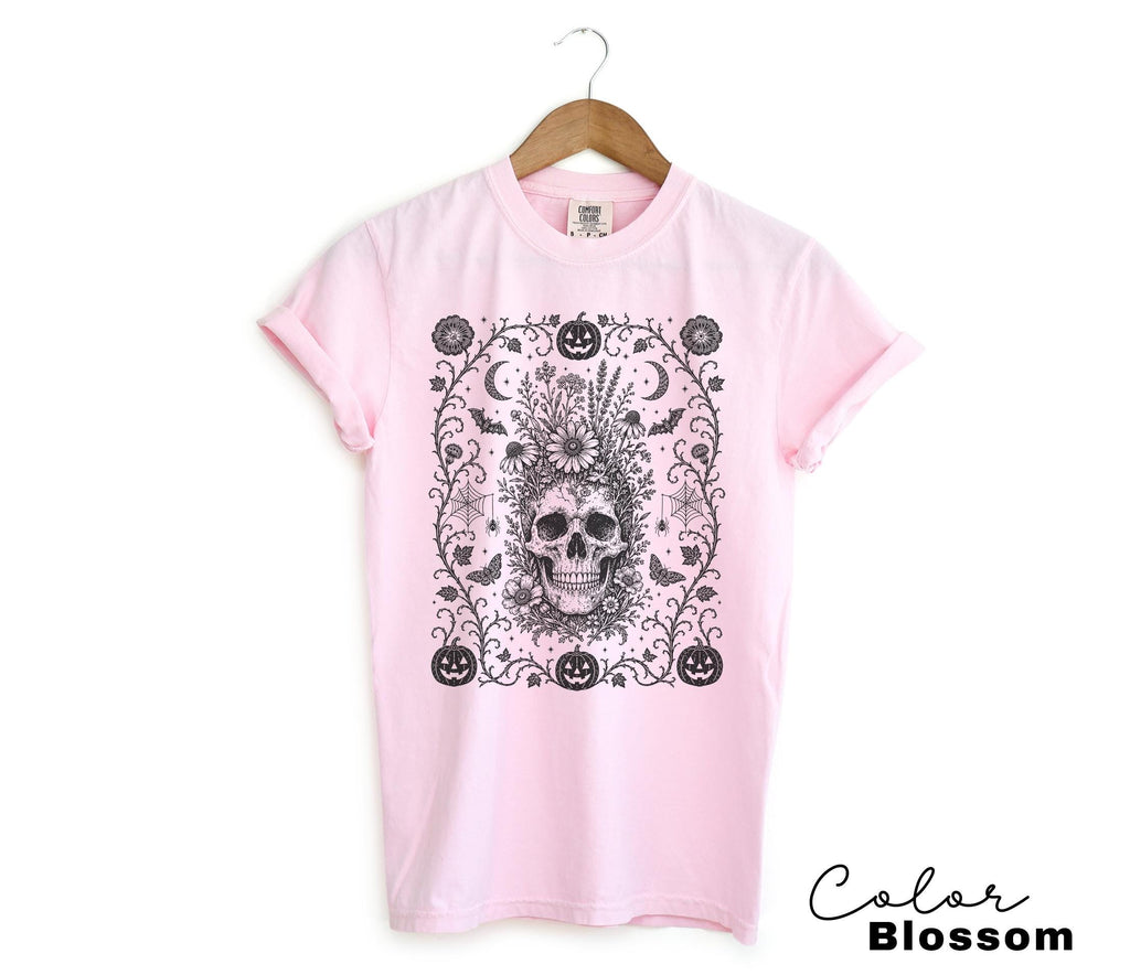Dark Gothic Floral Skull Halloween Shirt, Dark Academia Tee