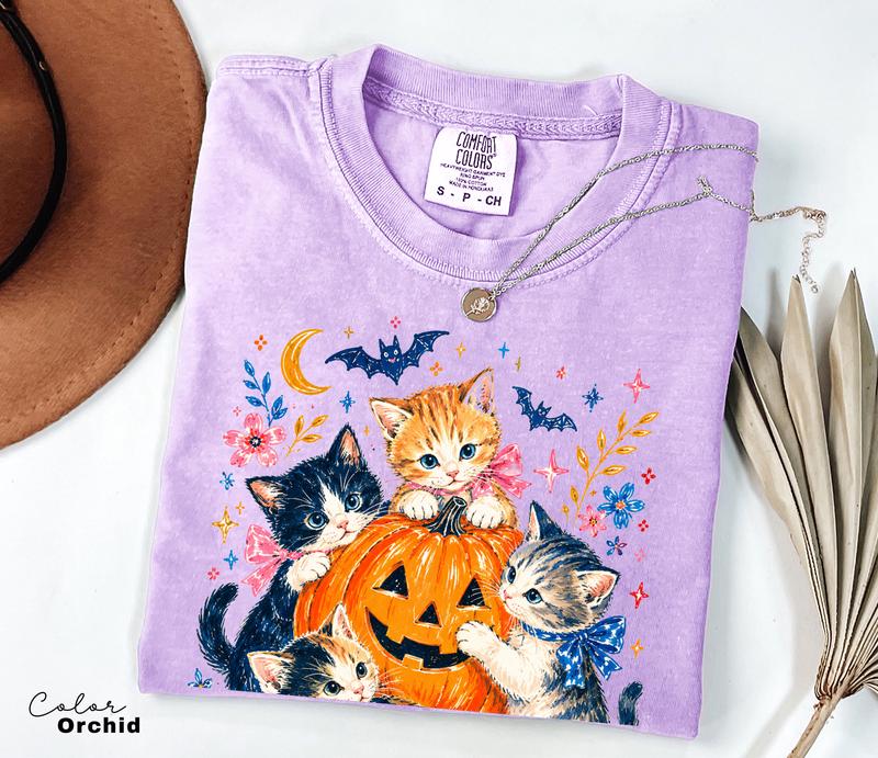 Halloween Cat T-Shirt, Pumpkin Jack O Lantern Graphic Tee, Comfort Colors Tee, Fall Seasonal Shirt, Cute Cat Lover Gift