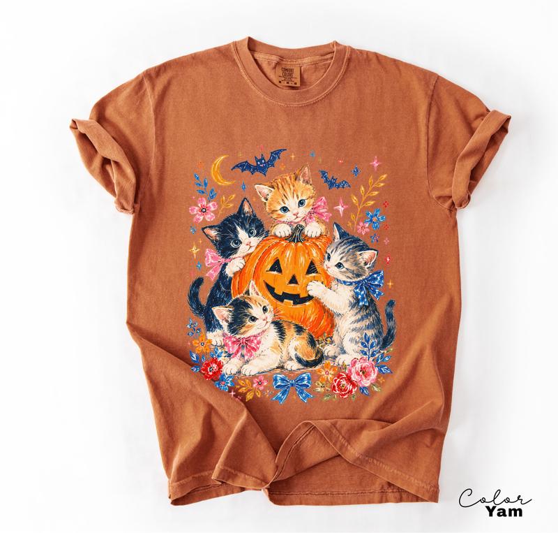 Halloween Cat T-Shirt, Pumpkin Jack O Lantern Graphic Tee, Comfort Colors Tee, Fall Seasonal Shirt, Cute Cat Lover Gift