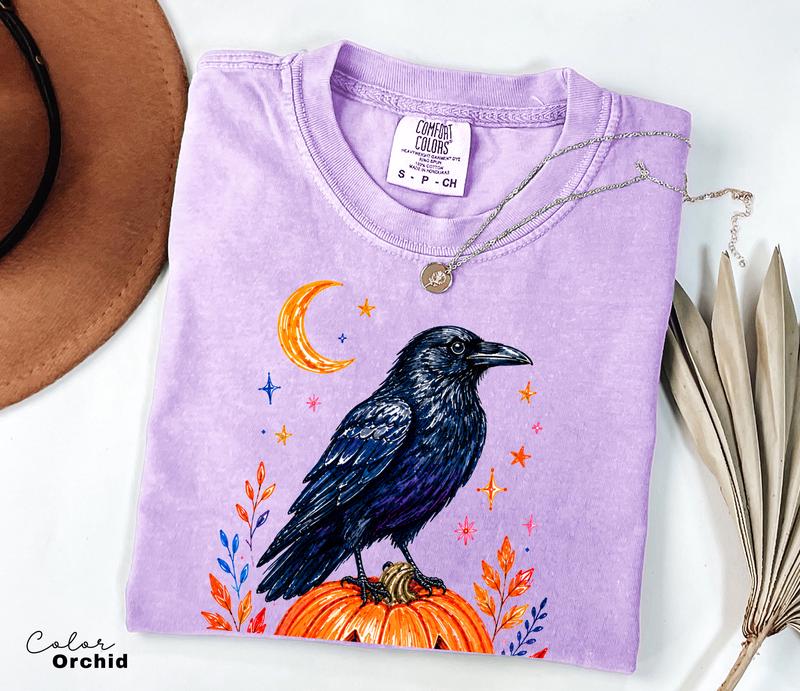 Halloween Raven Pumpkin Shirt, Fall Autumn Graphic Tee, Comfort Colors, Crow Halloween Shirt