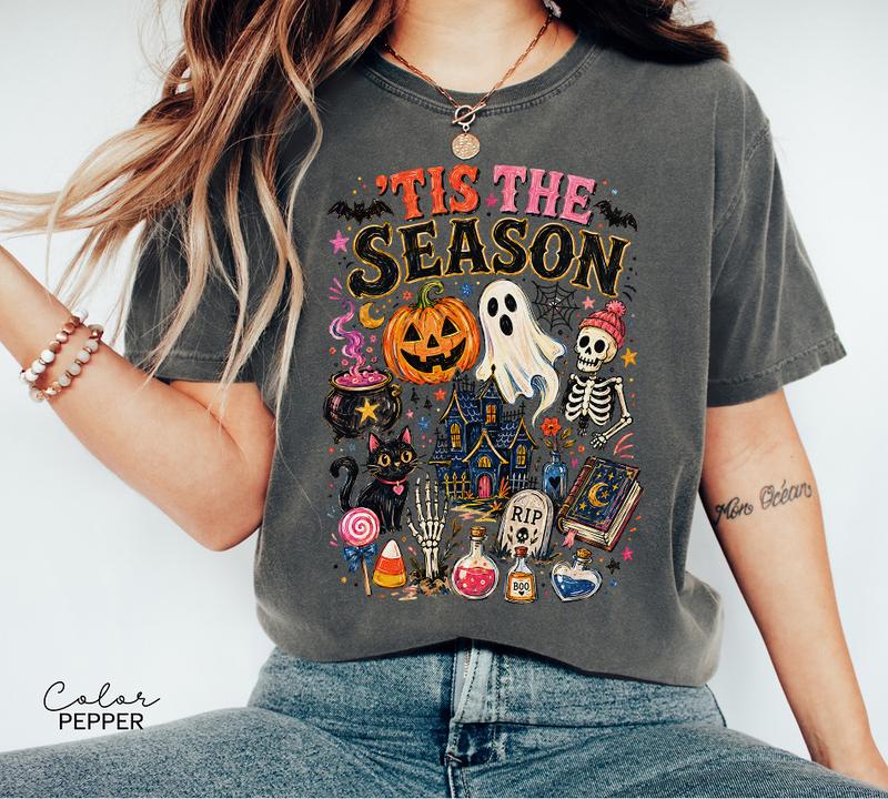 Tis the Season Halloween Graphic Tee, Comfort Colors Spooky Season Shirt, Pumpkin and Ghost T-Shirt,