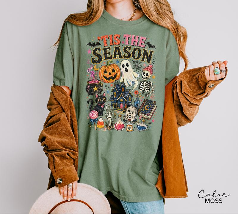 Tis the Season Halloween Graphic Tee, Comfort Colors Spooky Season Shirt, Pumpkin and Ghost T-Shirt,