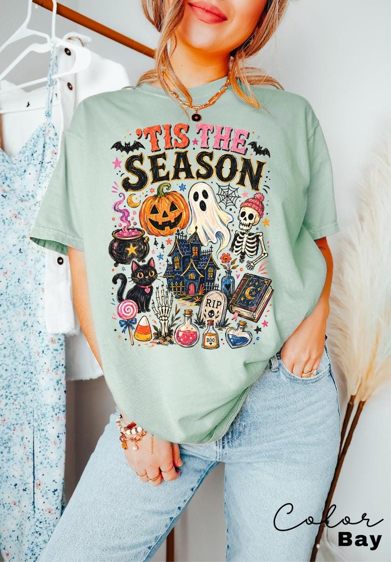 Tis the Season Halloween Graphic Tee, Comfort Colors Spooky Season Shirt, Pumpkin and Ghost T-Shirt,