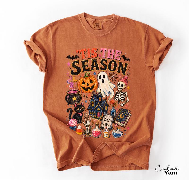 Tis the Season Halloween Graphic Tee, Comfort Colors Spooky Season Shirt, Pumpkin and Ghost T-Shirt,