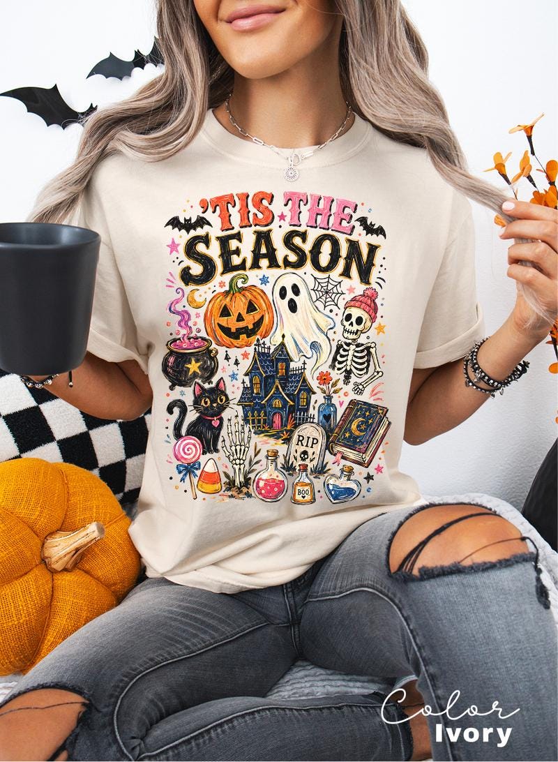 Tis the Season Halloween Graphic Tee, Comfort Colors Spooky Season Shirt, Pumpkin and Ghost T-Shirt,