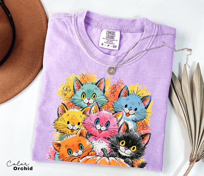 Halloween Cat T-Shirt, Pumpkin Graphic Tee, Comfort Colors Fall Shirt, Cute Cat Halloween Tee