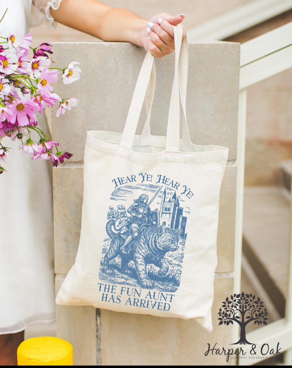 Funny Aunt Tote Bag, Knight Cat Rider, Fun Aunt, Pregnancy Reveal to Sister Auntie Cool Aunt, New Aunt, Sister Gift,