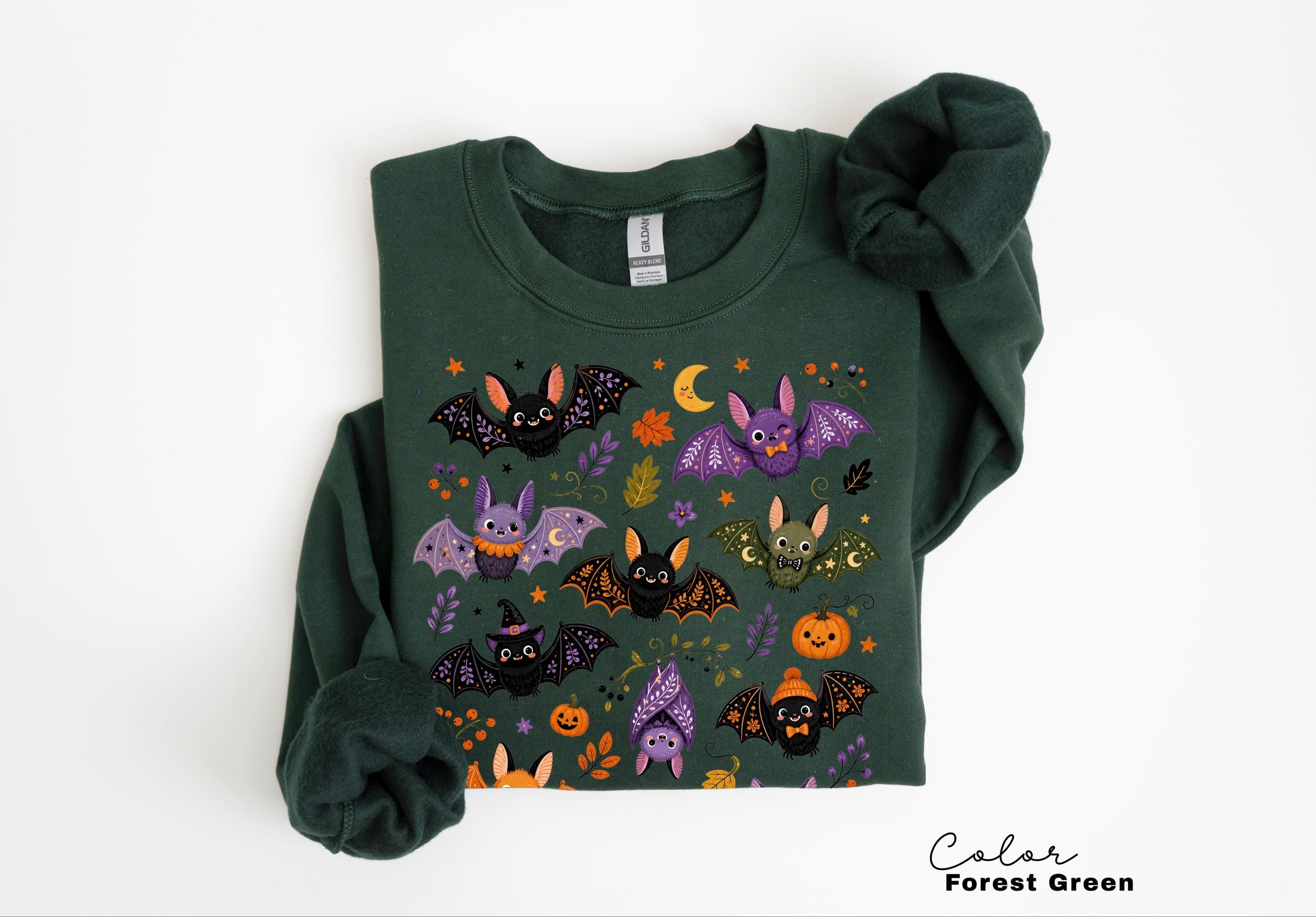 Cute Bat Halloween Sweatshirt, Whimsical Fall Crewneck, Spooky Season Pullover, Pumpkin and Bat Cozy Sweatshirt