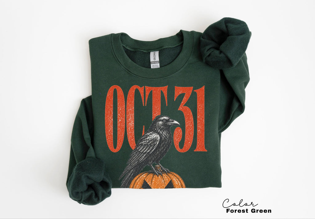 Halloween Crow Pumpkin Sweatshirt, Vintage Jack O Lantern Crewneck, October 31 Spooky Season Pullover