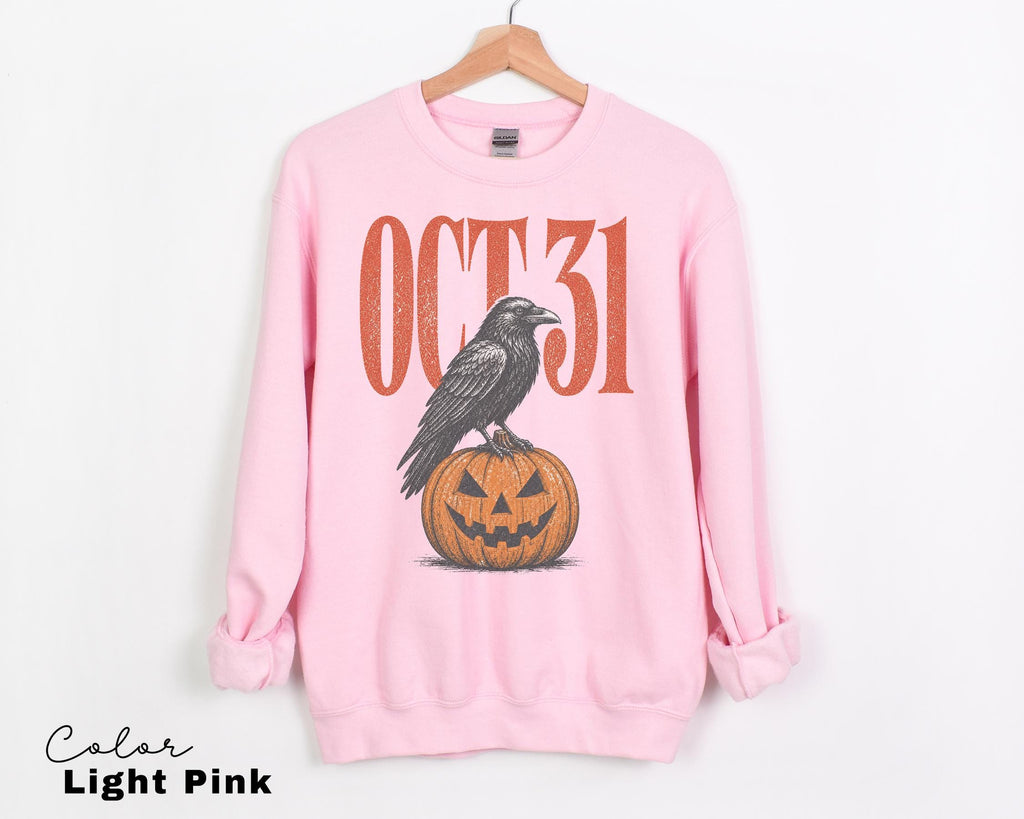 Halloween Crow Pumpkin Sweatshirt, Vintage Jack O Lantern Crewneck, October 31 Spooky Season Pullover