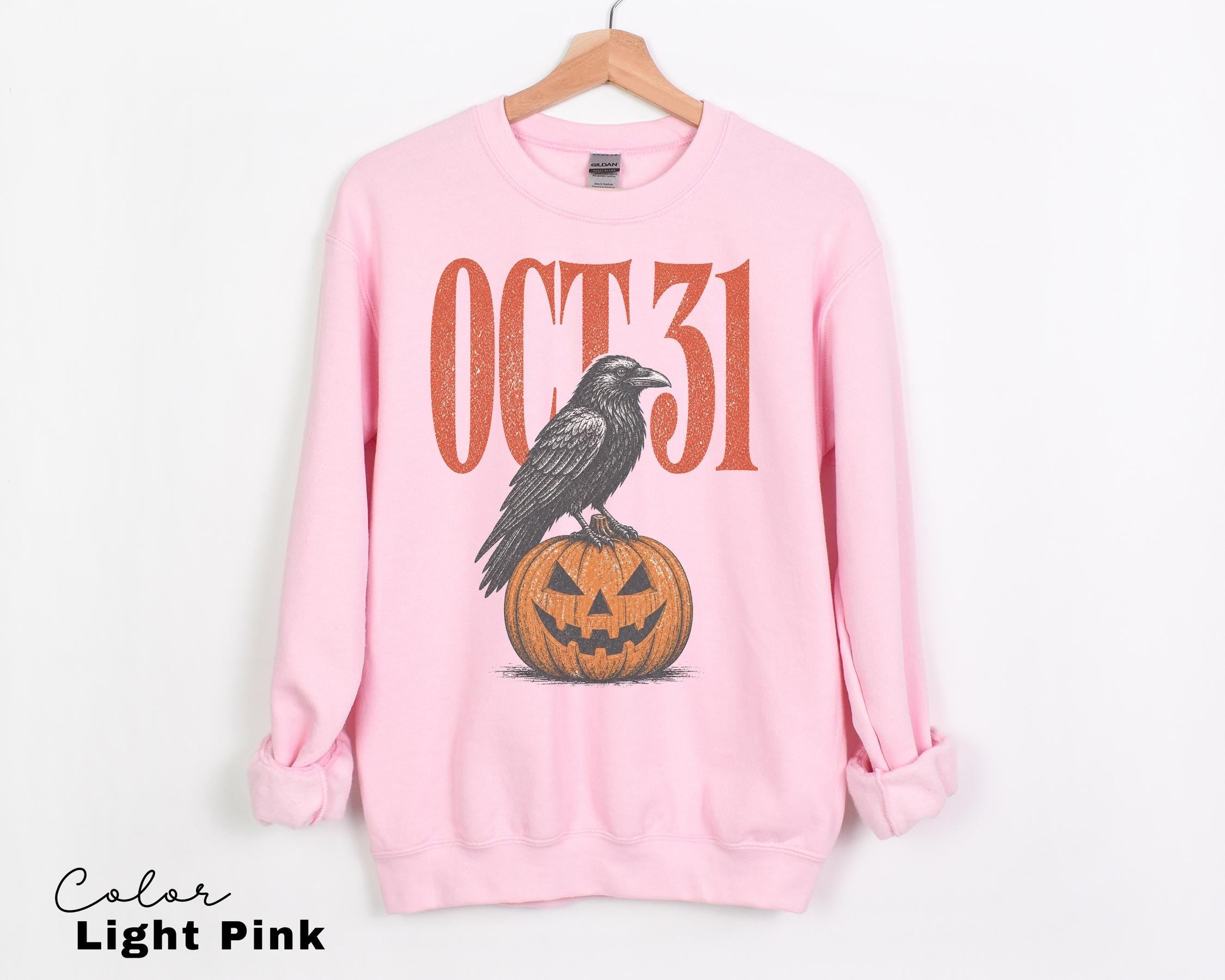 Halloween Crow Pumpkin Sweatshirt, Vintage Jack O Lantern Crewneck, October 31 Spooky Season Pullover