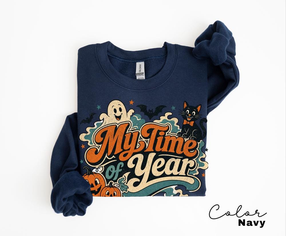 MY Time of Year Halloween Sweatshirt, Vintage Ghost Pumpkin Crewneck, Retro Black Cat Halloween Sweatshirt