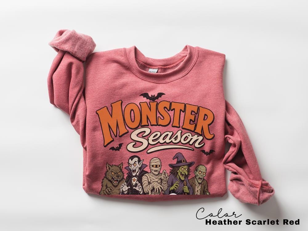 Monster Season Sweatshirt, Retro 90s Halloween Crewneck, Cute Spooky Monsters Pullover, Retro Cartoon Monster Sweatshirt