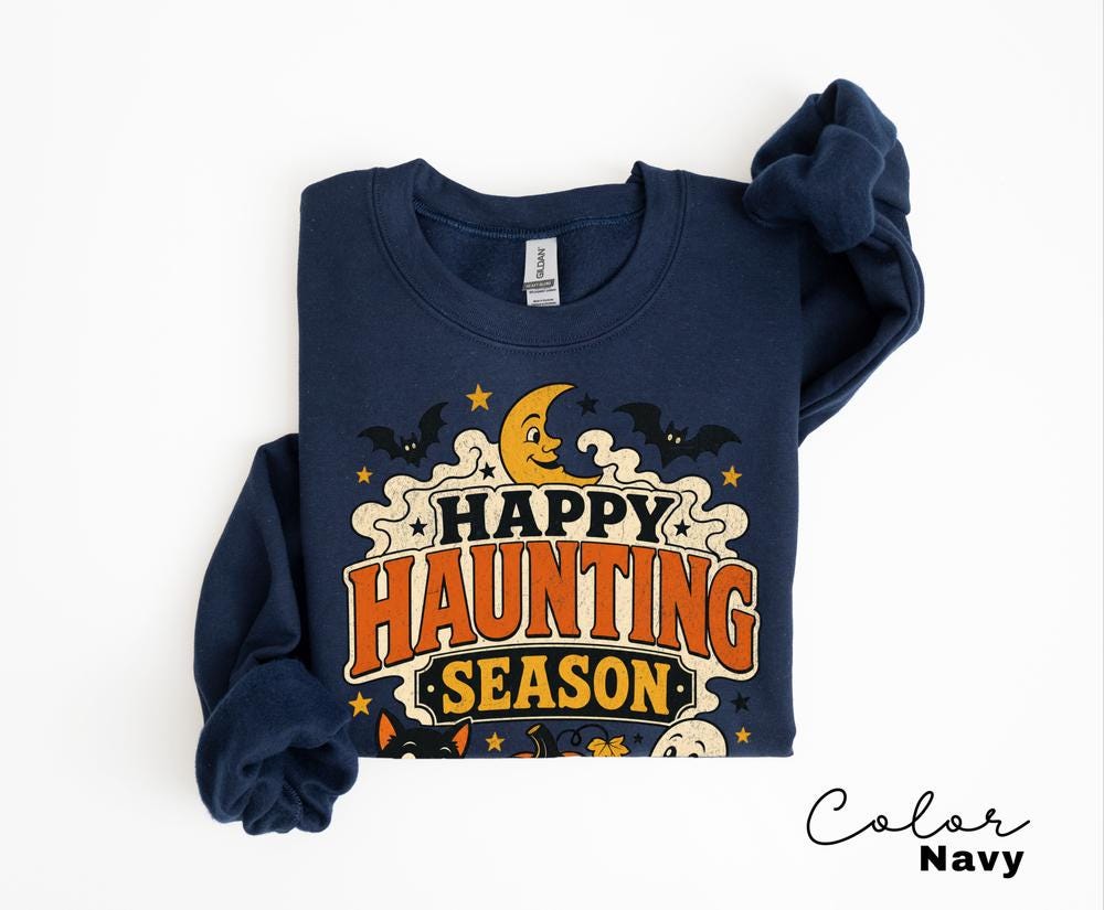 Happy Haunting Season Sweatshirt, Vintage Halloween Crewneck, Retro Ghost Pumpkin Pullover, Cute Spooky Fall Sweatshirt
