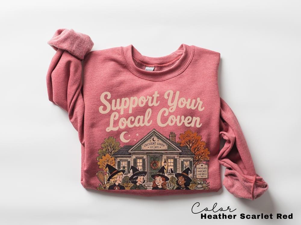 Support Your Local Coven Halloween Sweatshirt, Witchy Vintage Crewneck, Halloween Folk Art Pullover, Cute Spooky Autumn Sweatshirt