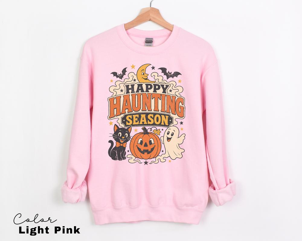 Happy Haunting Season Sweatshirt, Vintage Halloween Crewneck, Retro Ghost Pumpkin Pullover, Cute Spooky Fall Sweatshirt