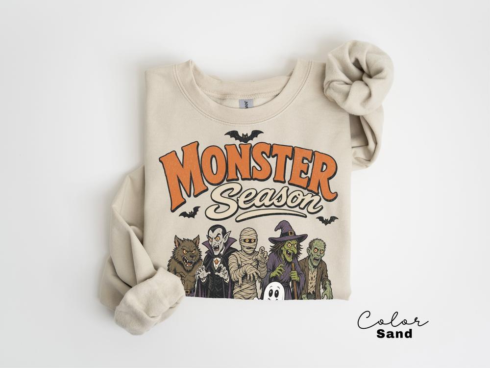 Monster Season Sweatshirt, Retro 90s Halloween Crewneck, Cute Spooky Monsters Pullover, Retro Cartoon Monster Sweatshirt
