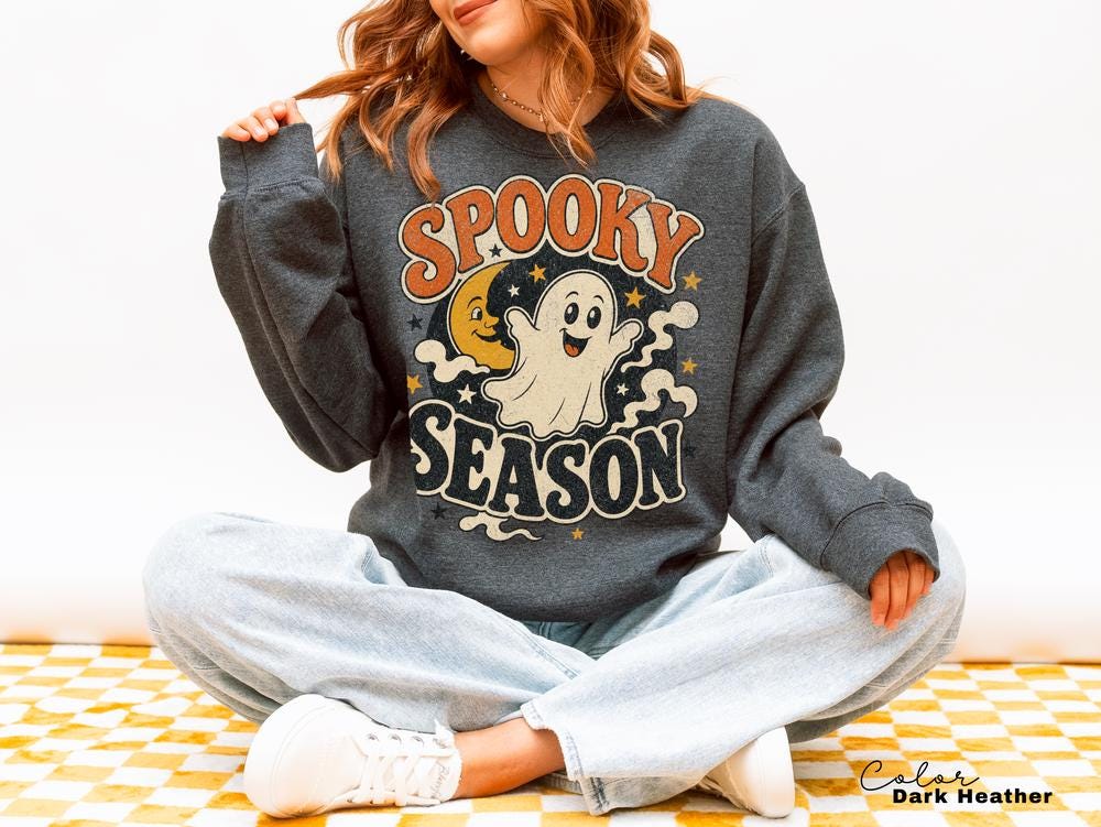 Spooky Season Sweatshirt, Retro Ghost Crewneck, Cute Halloween Pullover, Vintage Spooky Sweater