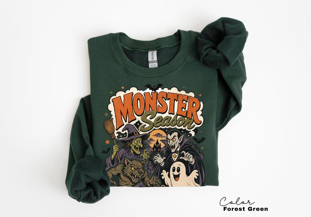 Monster Season Retro Halloween Sweatshirt, Vintage Spooky Crewneck, Witch Ghost Vampire Pullover, Retro Fall Sweatshirt